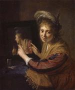 REMBRANDT Harmenszoon van Rijn Girl at a Mirror oil